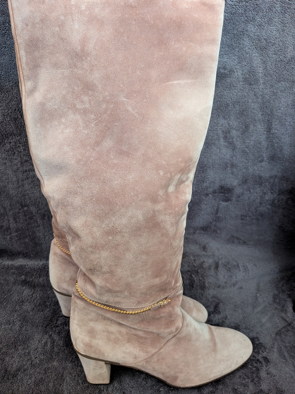 Rangoni Blush Suede Over-the-Knee Boots with Gold Chain